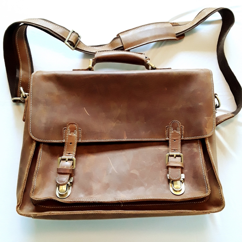 Polare Men's Full Grain Leather Laptop Briefcase
